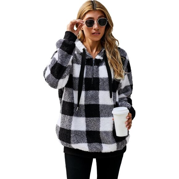 Fuzzy Fleece Pullover Womens Sherpa Jacket Half Zip Cozy Winter Coat - Picture 2 of 4